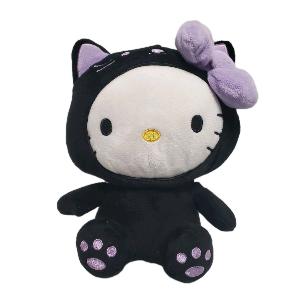 Hello Kitty Plush Black Cat Costume Purple Bow Sanrio Halloween‎ 8" Toy